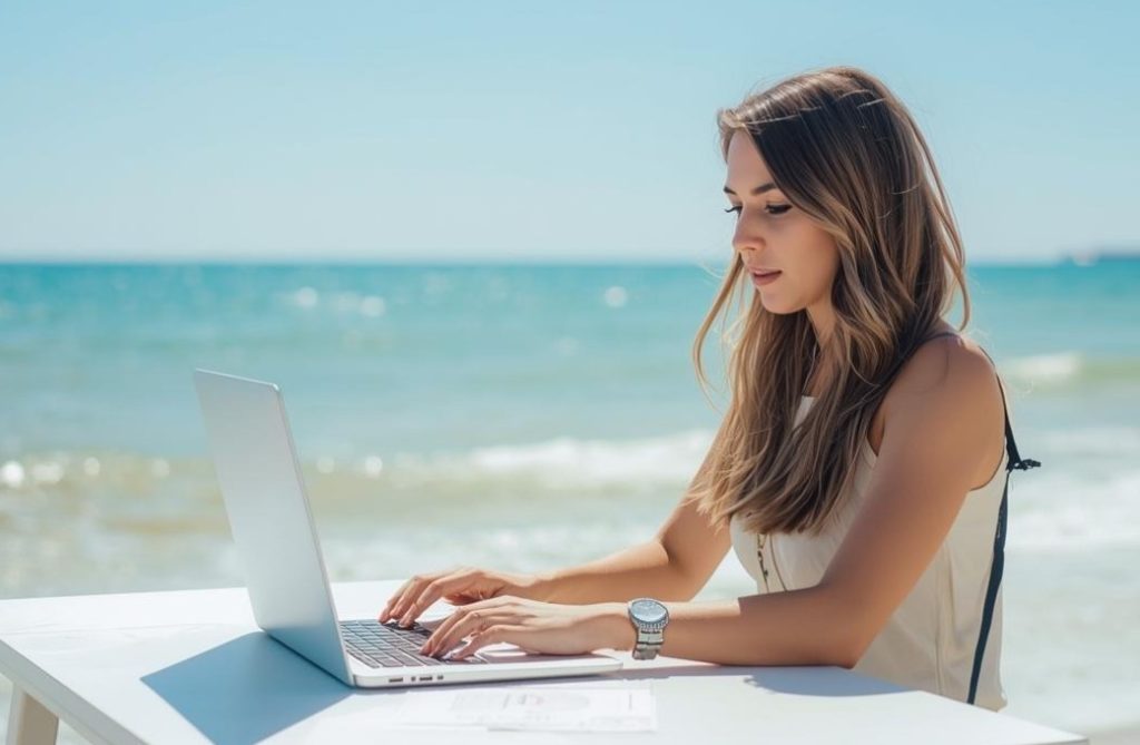 パソコンを操作する女性。メモリの値段。