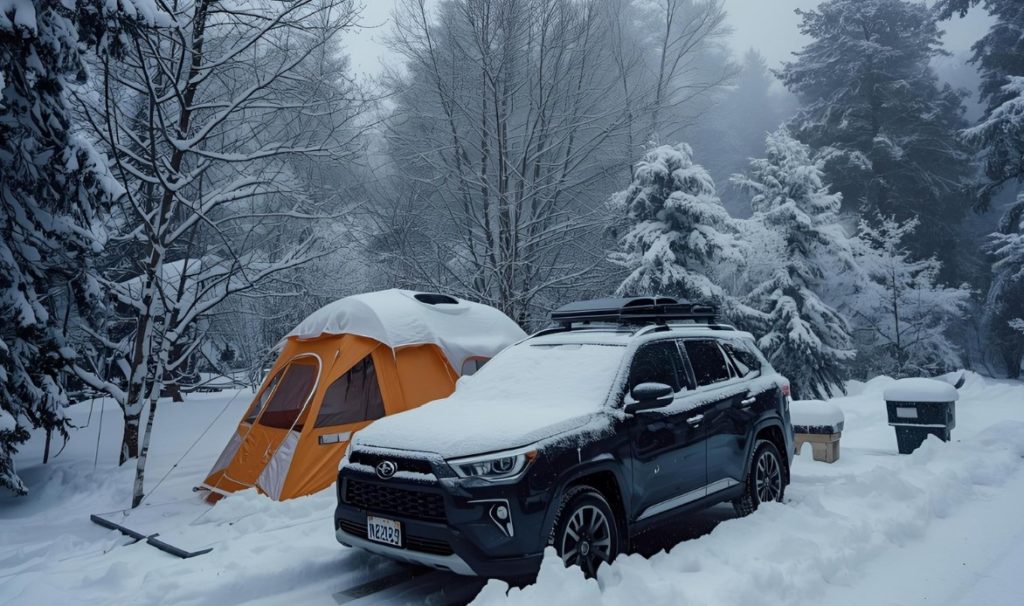 冬のキャンプ、車中泊